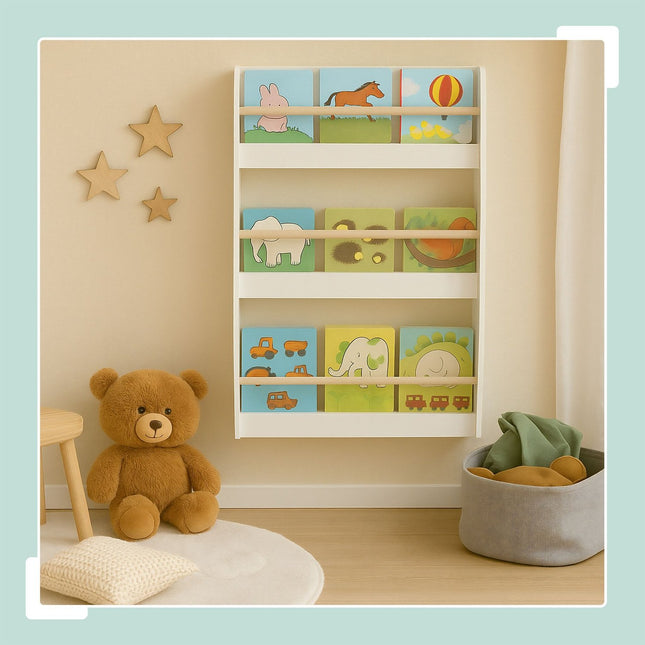 Kinderbücherregal, 3 Ablagen, Weiß