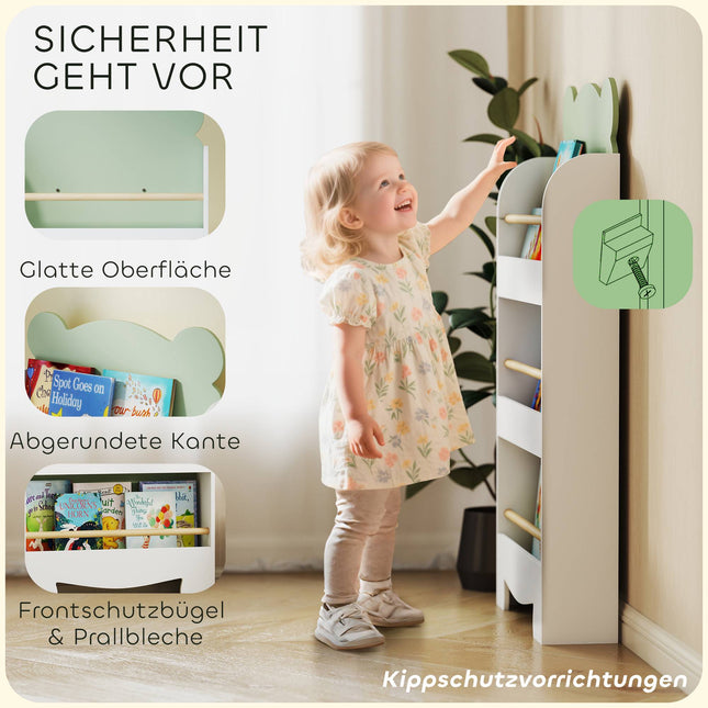 Children's Bookshelf, 3-Tier Bear-Themed, 55x15x110 cm, Green