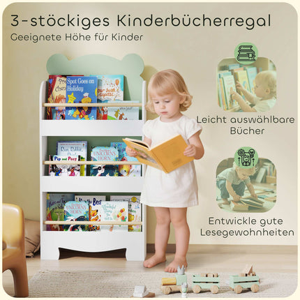 Kinderbücherregal, 3-stöckig, Bär-Motiv, 55x15x110 cm, Grün