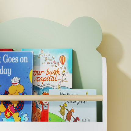 Kinderbücherregal, 3-stöckig, Bär-Motiv, 55x15x110 cm, Grün