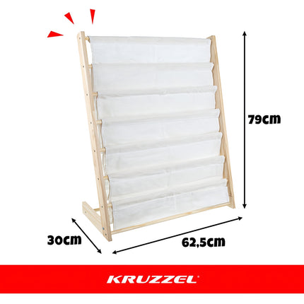 Kinderbücherregal, 6 Fächer, Holz & Stoff, 79x62,5x30 cm