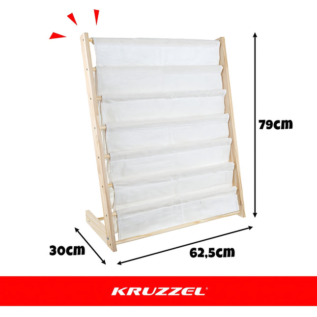 Children's Bookshelf, 6 Shelves, Wood & Fabric, 79x62.5x30 cm