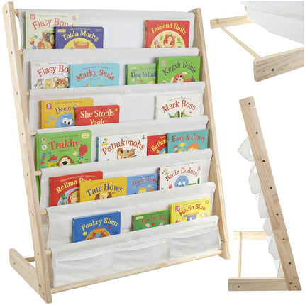 Kinderbücherregal, 6 Fächer, Holz & Stoff, 79x62,5x30 cm