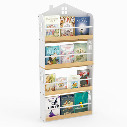 Bücherregal für Kinder, Hausförmig, 4-stöckig, mit Kippschutz