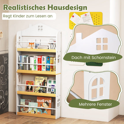 Bücherregal für Kinder, Hausförmig, 4-stöckig, mit Kippschutz
