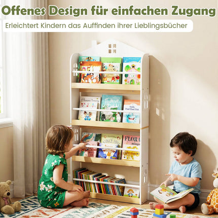 Bücherregal für Kinder, Hausförmig, 4-stöckig, mit Kippschutz