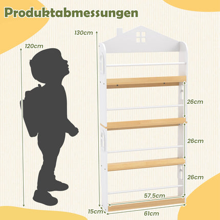 Bücherregal für Kinder, Hausförmig, 4-stöckig, mit Kippschutz