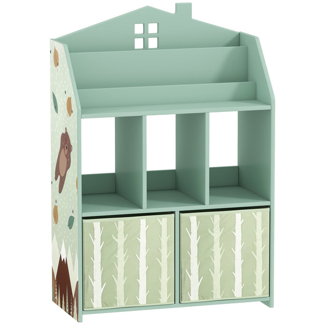 Bücherregal für Kinder mit 2 Stoffschubladen, Grün, 91,5 cm