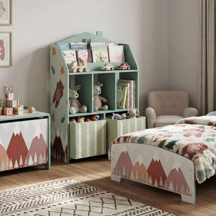Children's Bookshelf with 2 Fabric Drawers, Green, 91.5 cm