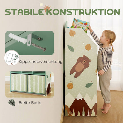 Children's Bookshelf with 2 Fabric Drawers, Green, 91.5 cm