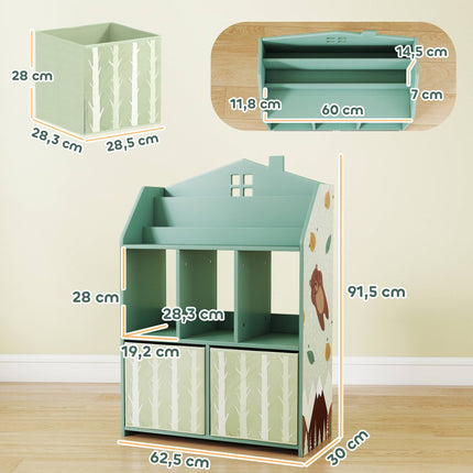Children's Bookshelf with 2 Fabric Drawers, Green, 91.5 cm