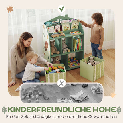 Children's Bookshelf with 2 Fabric Drawers, Green, 91.5 cm