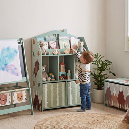 Children's Bookshelf with 2 Fabric Drawers, Green, 91.5 cm