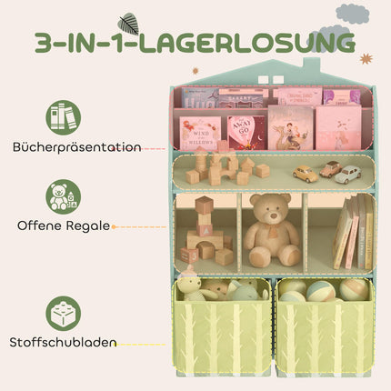 Children's Bookshelf with 2 Fabric Drawers, Green, 91.5 cm