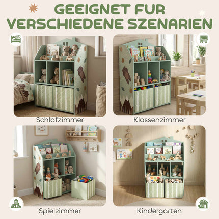 Children's Bookshelf with 2 Fabric Drawers, Green, 91.5 cm