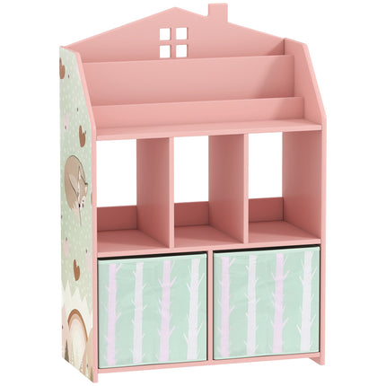 Children's Bookshelf with 2 Fabric Drawers, Pink, 91.5 cm
