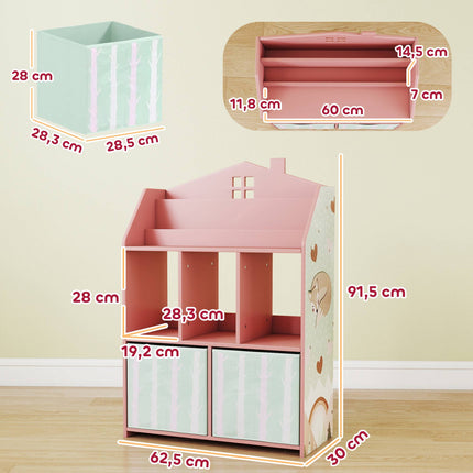 Children's Bookshelf with 2 Fabric Drawers, Pink, 91.5 cm