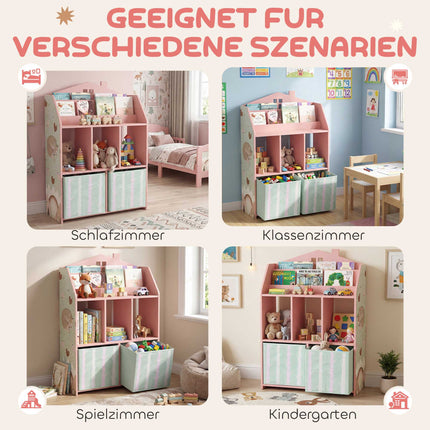 Children's Bookshelf with 2 Fabric Drawers, Pink, 91.5 cm