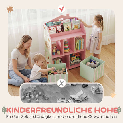 Children's Bookshelf with 2 Fabric Drawers, Pink, 91.5 cm