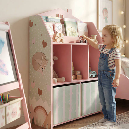 Children's Bookshelf with 2 Fabric Drawers, Pink, 91.5 cm