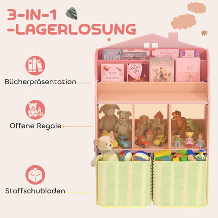Children's Bookshelf with 2 Fabric Drawers, Pink, 91.5 cm