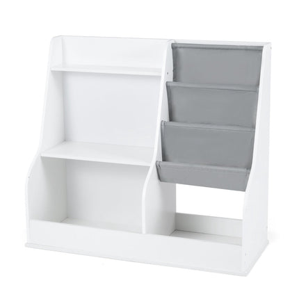 Kinderbücherregal mit 3-stöckigen Stofftaschen, Weiß