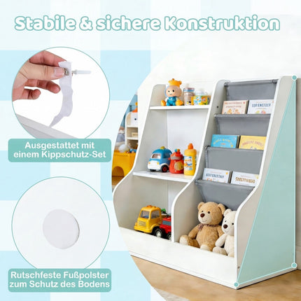 Kinderbücherregal mit 3-stöckigen Stofftaschen, Weiß