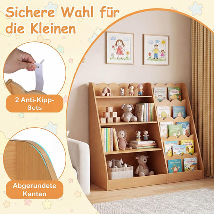 Kinderbücherregal mit 4 Ablagen & verstecktem Stauraum, Holz