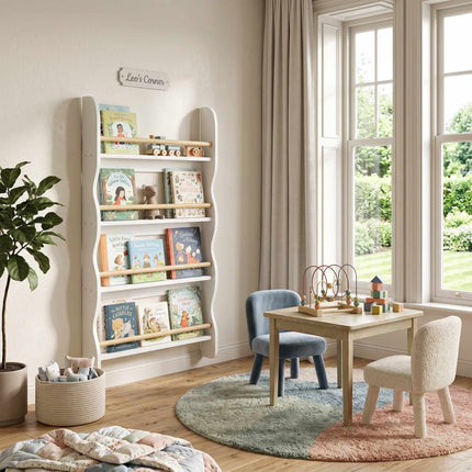 Children's Bookshelf with 4 Shelves, White, 60x10x98 cm