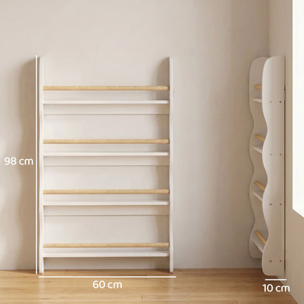 Children's Bookshelf with 4 Shelves, White, 60x10x98 cm