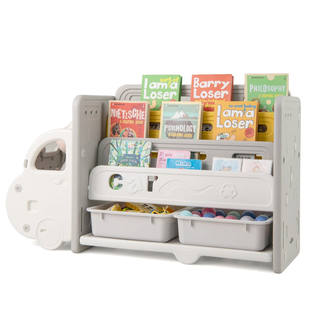 Kinderbücherregal mit 4 Ablagen & 2 Aufbewahrungsboxen