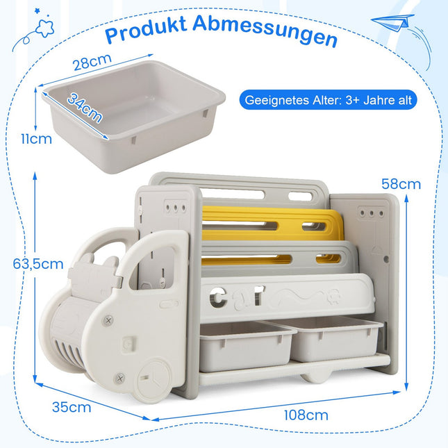 Kinderbücherregal mit 4 Ablagen & 2 Aufbewahrungsboxen