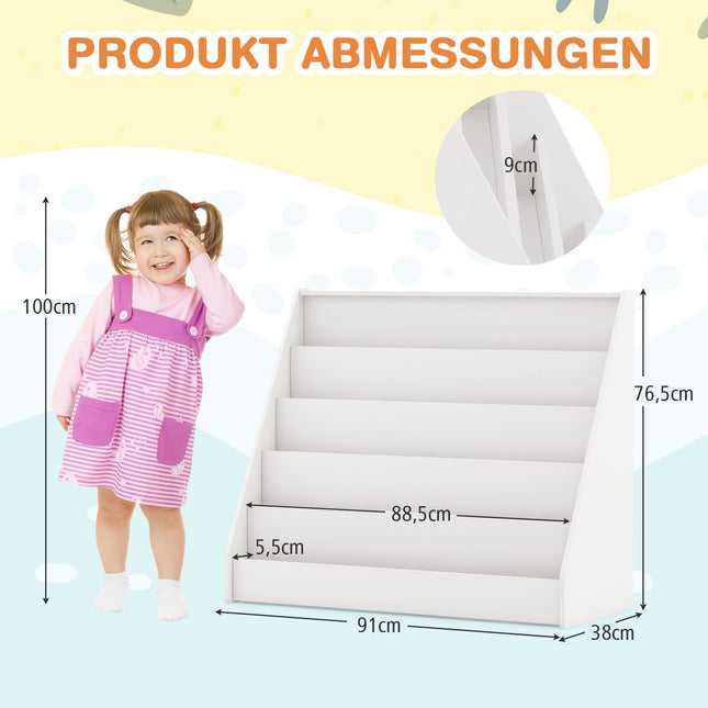 Bücherregal für Kinder mit 5 Fächern, Weiß, sicheres Design