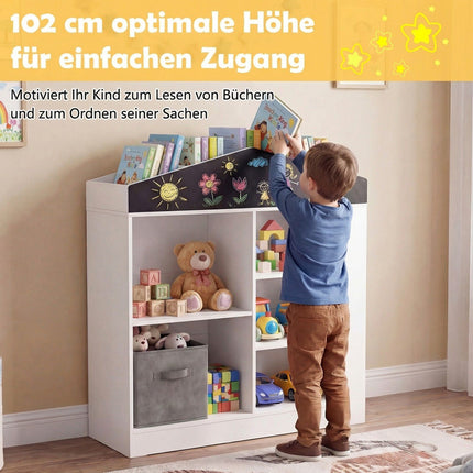 Children's Bookshelf with Blackboard & 11 Compartments