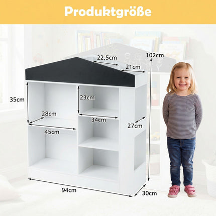 Children's Bookshelf with Blackboard & 11 Compartments