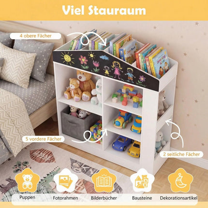 Children's Bookshelf with Blackboard & 11 Compartments