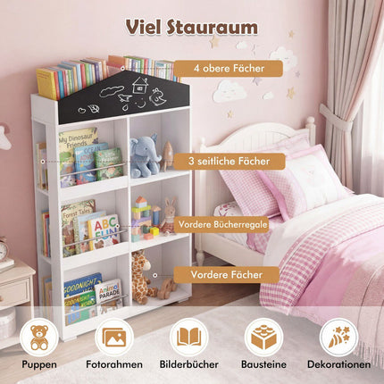 Children's Bookshelf with Blackboard & 13 Compartments