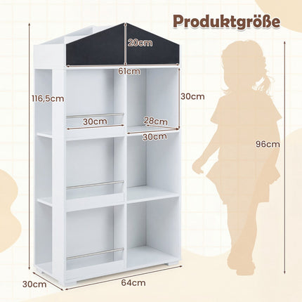 Children's Bookshelf with Blackboard & 13 Compartments