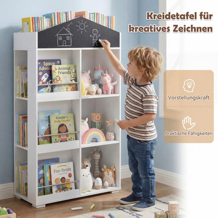 Children's Bookshelf with Blackboard & 13 Compartments