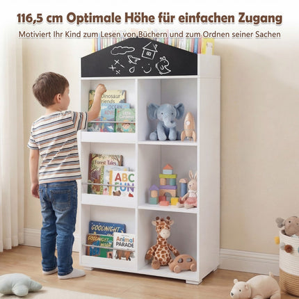 Children's Bookshelf with Blackboard & 13 Compartments