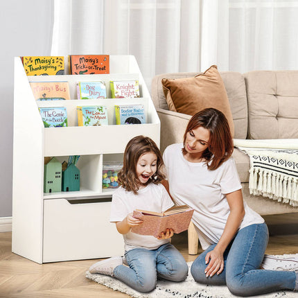 Kinderbücherregal mit Schublade, 3-stöckig, Weiß, 60x30x90 cm