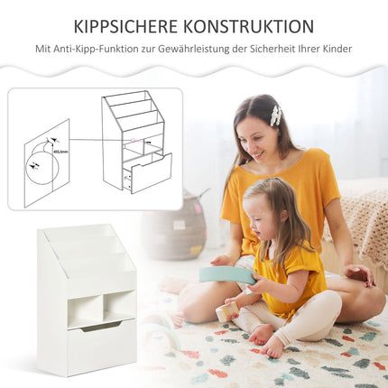 Kinderbücherregal mit Schublade, 3-stöckig, Weiß, 60x30x90 cm