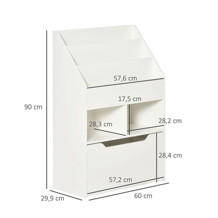 Kinderbücherregal mit Schublade, 3-stöckig, Weiß, 60x30x90 cm