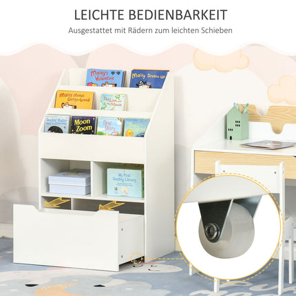Kinderbücherregal mit Schublade, 3-stöckig, Weiß, 60x30x90 cm