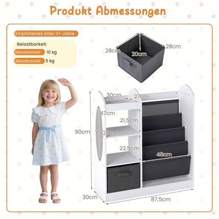 Bücherregal für Kinder mit Spiegel und Stauraum, Weiß