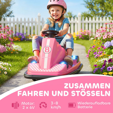 Children's Bumper Car, 360 Spin, LED Lights, Music, Pink