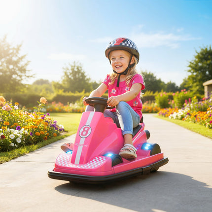 Children's Bumper Car, 360 Spin, LED Lights, Music, Pink