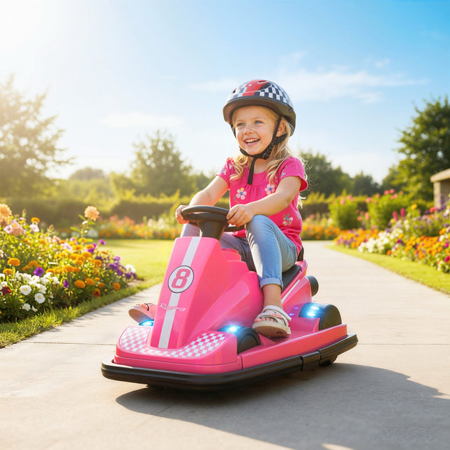 Kinder-Autoscooter, 360°-Drehung, LED-Leuchten, Musik, Pink