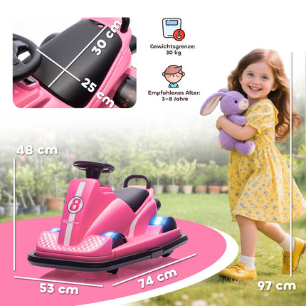 Children's Bumper Car, 360 Spin, LED Lights, Music, Pink