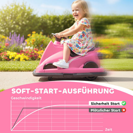 Children's Bumper Car, 360 Spin, LED Lights, Music, Pink